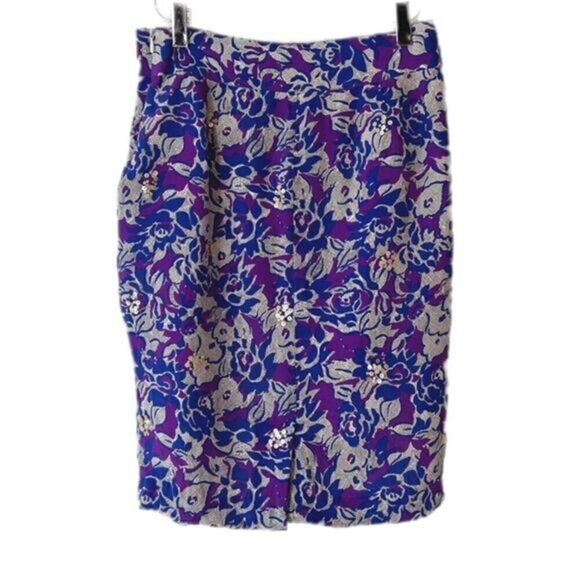 Anthropologie Fei Floral Print Sequin Silk Skirt - Picture 1 of 8